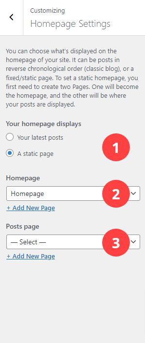 Homepage Settings Panel